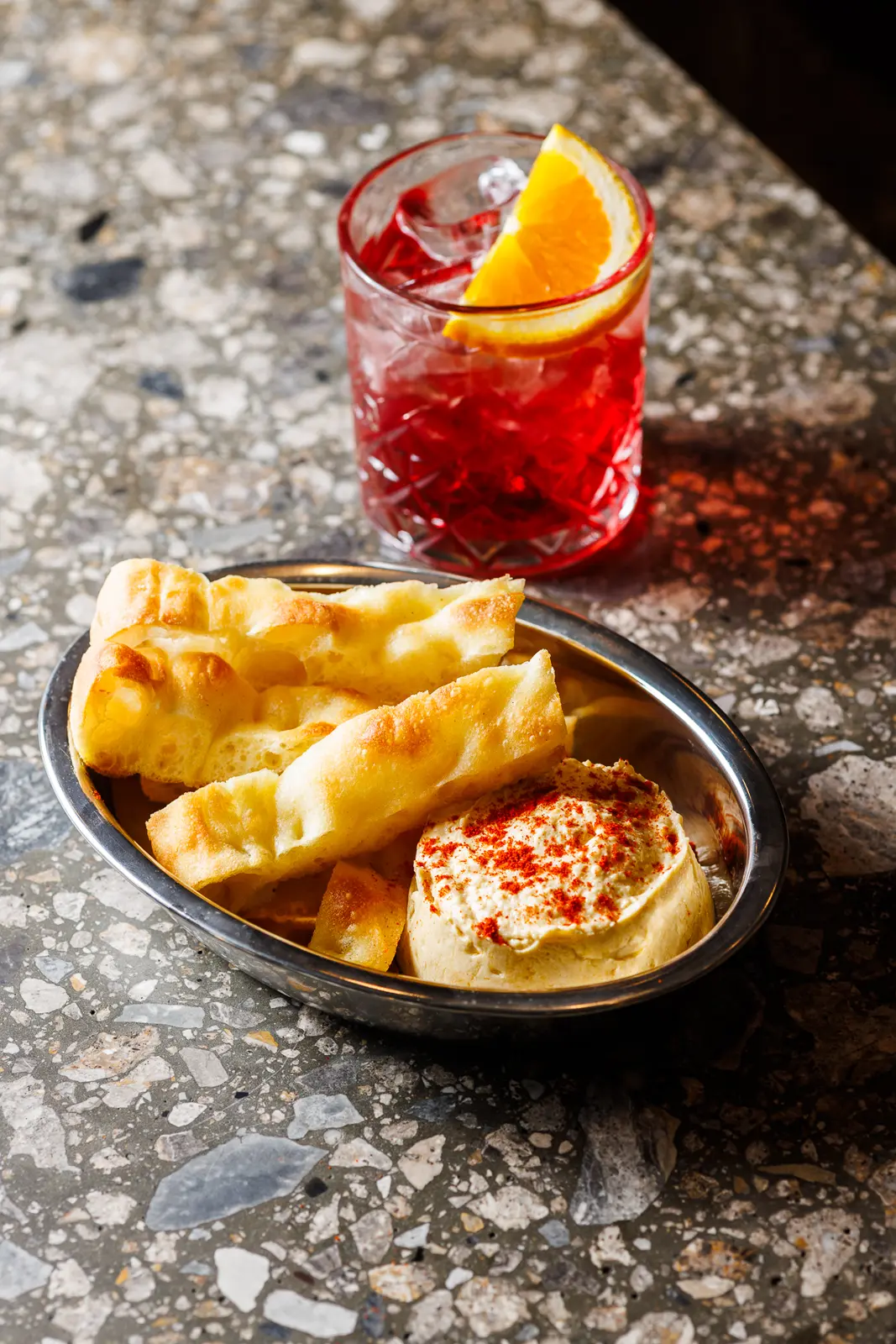 aperitivo with focaccia and chickpea hummus